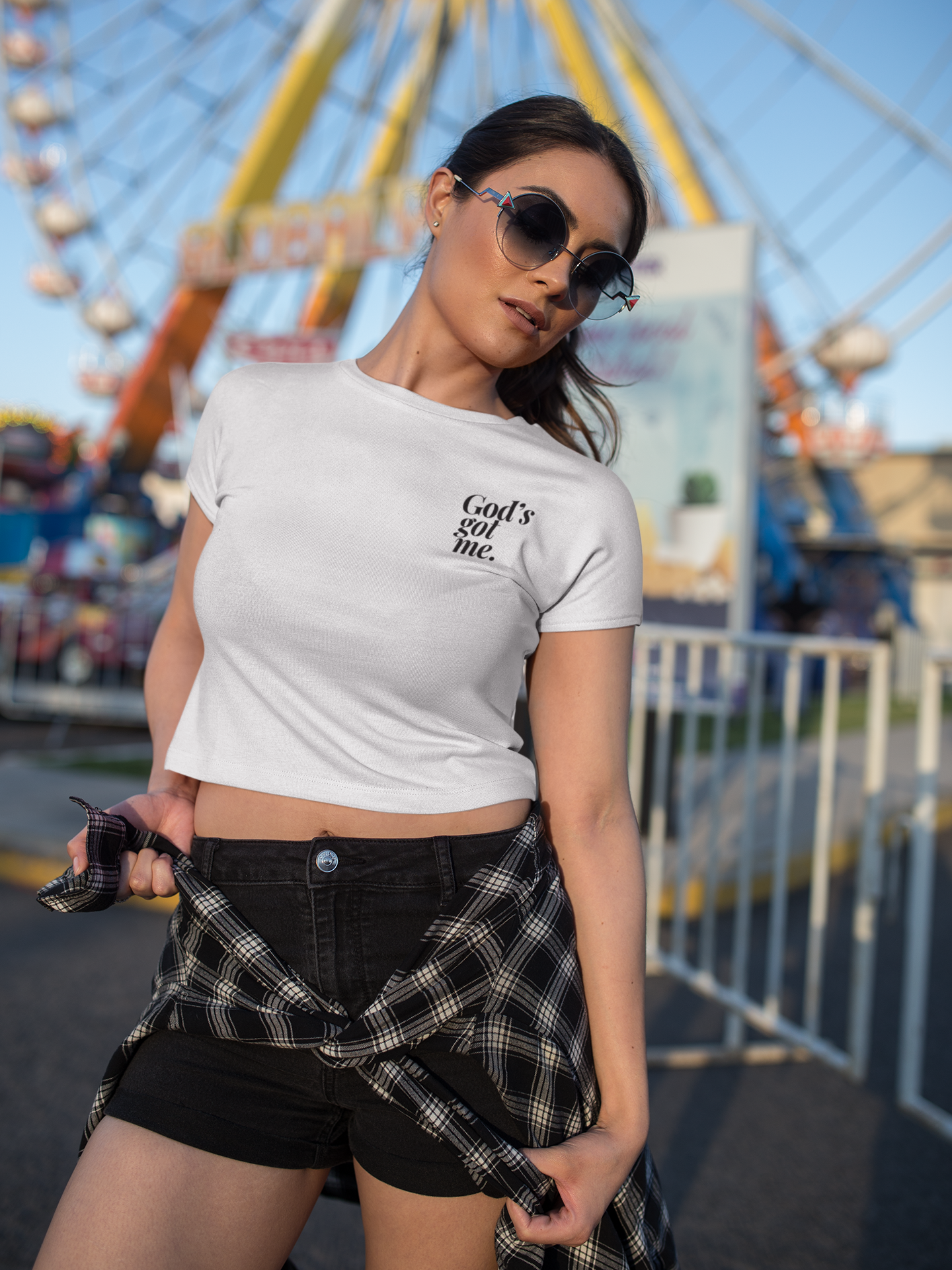God's Got Me Crop Tee White